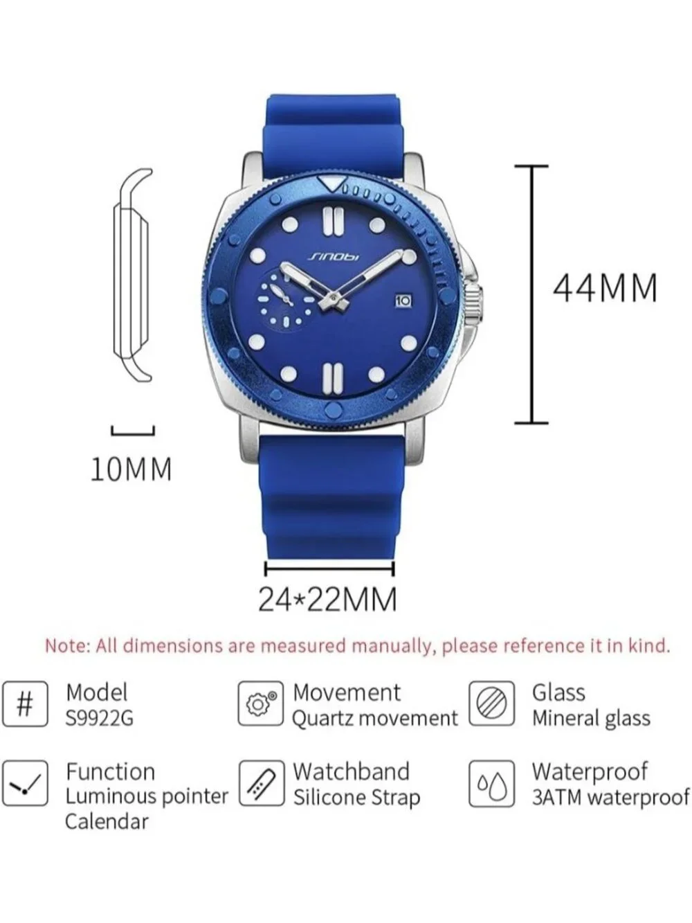 Men's Blue Analog Silicone Strap Water Resistant Rotating Bezel Wrist Watch